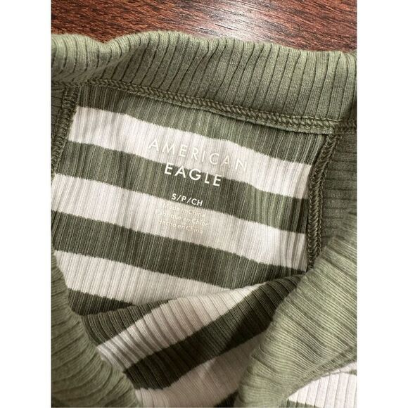 American Eagle Green and White High Neck Ribbed Cropped Tank Size Small - Picture 2 of 4